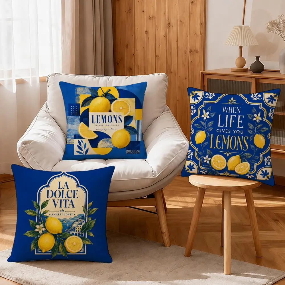 Art Lemon Illustration Cushion Cover Linen Anti-Mite Antibacterial Cushion Cover Invisible Zipper Sofa Decor