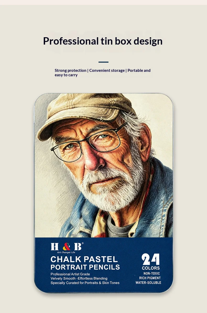 H&B 24-Farben Kreide-Pastell-Porträtstifte Wasserlösliches Hautfarben-Set 4mm Kerne Reichhaltige Pigmente für professionelle Künstler und Illustratoren – Detail 11