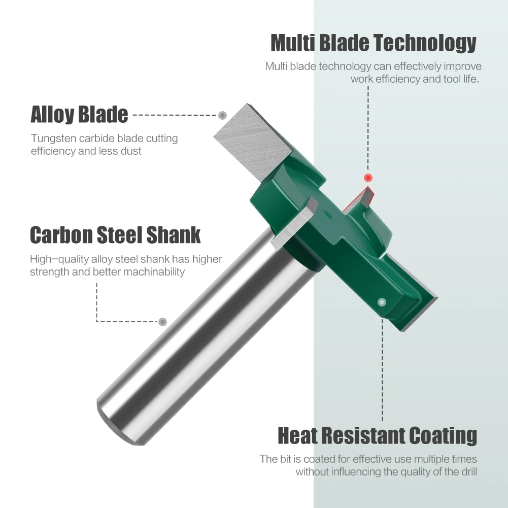 1/2" 12mm Shank 4 Edge T Type Slotting Cutter Woodworking Tool Router Bits For Wood Industrial Grade Milling Cutter Slotting