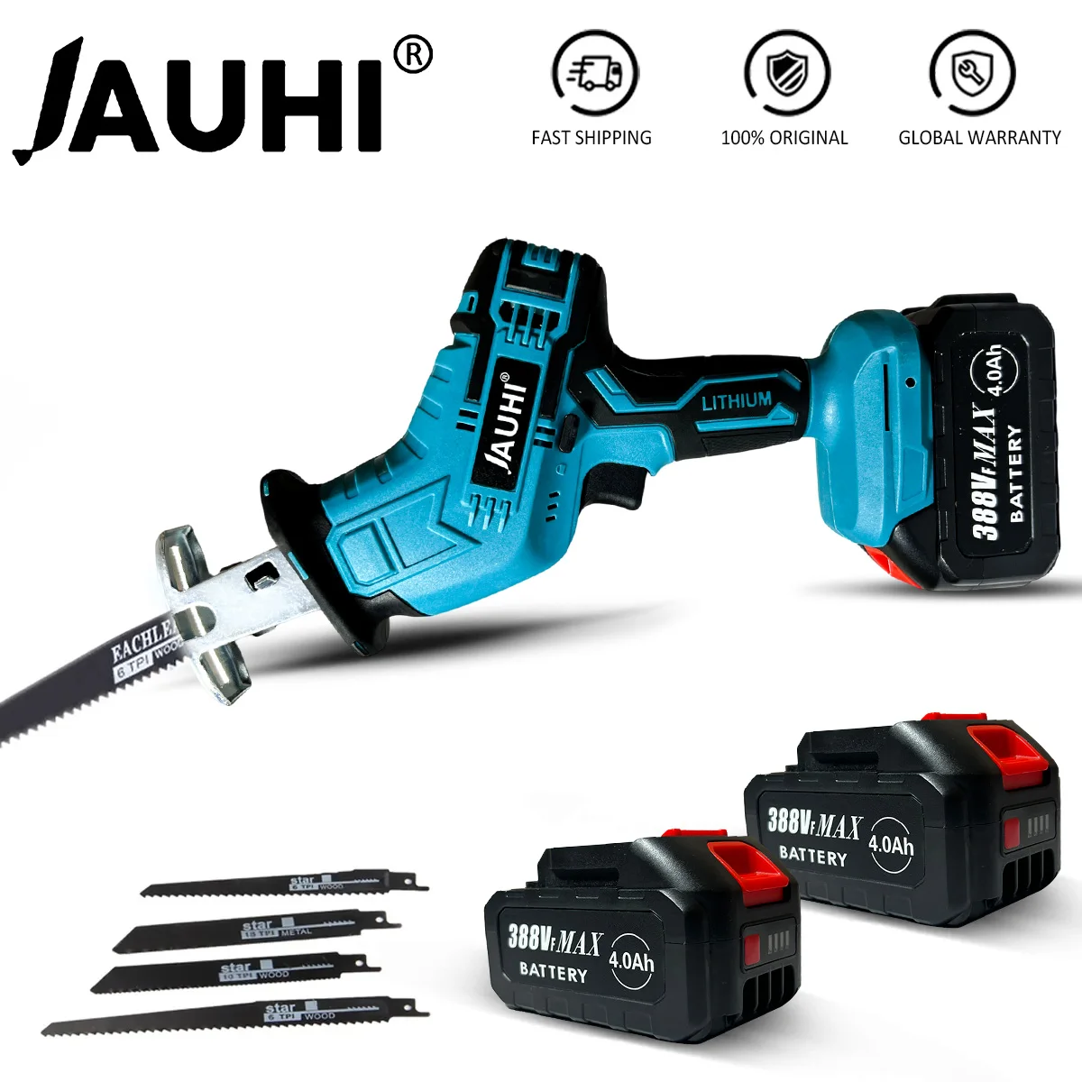 

JAUHI-Cordless Reciprocating Saw Adjustable Speed Chainsaw Reciprocating Saw Power Tool 18V Wood Metal PVC Pipe Cutting