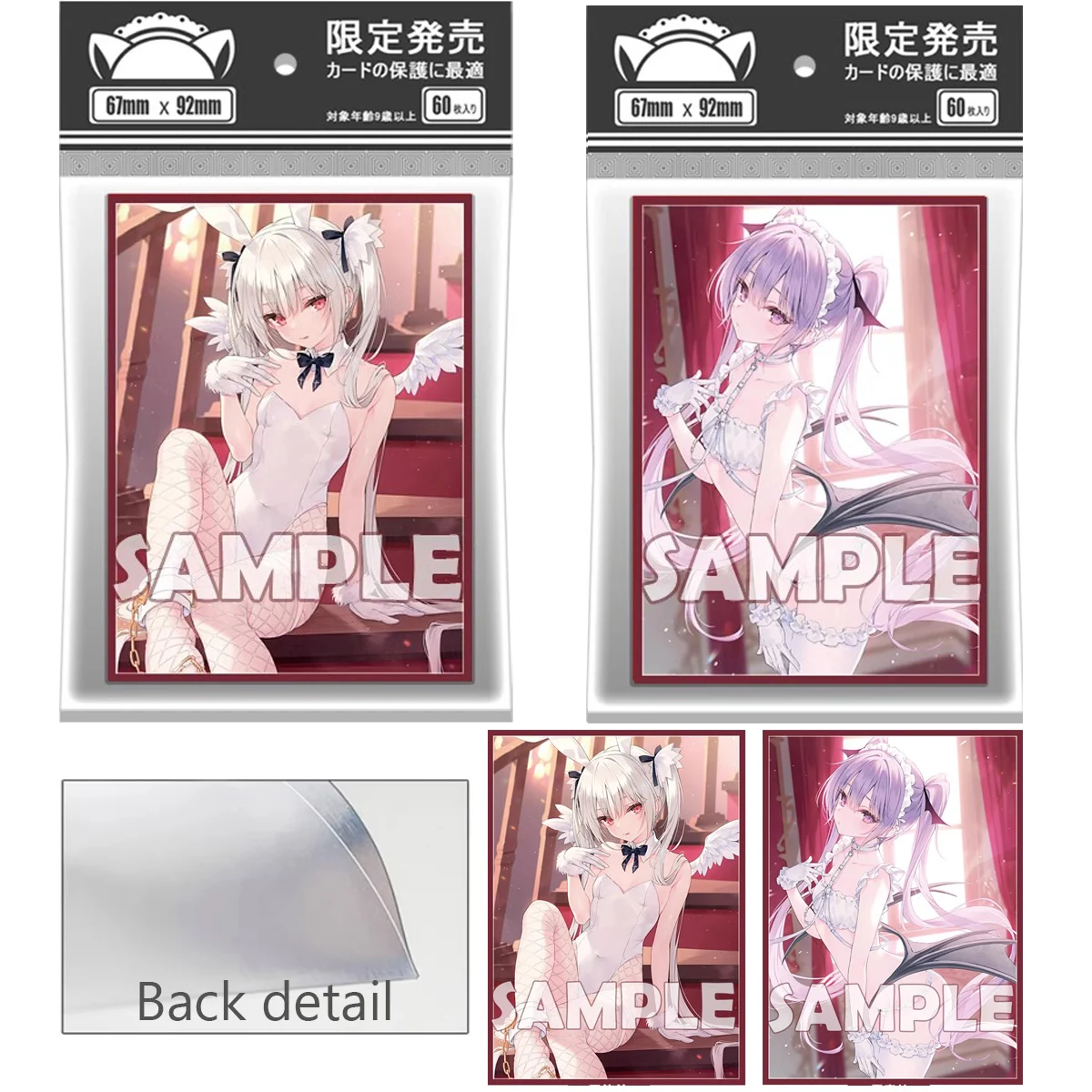 60PCS 67mmX92mm Anime Game Card Holder PTCG Rurudo White Hair Angel| Purple Hair Demon Protective Card Girl Cover For (MTG/ PKM)