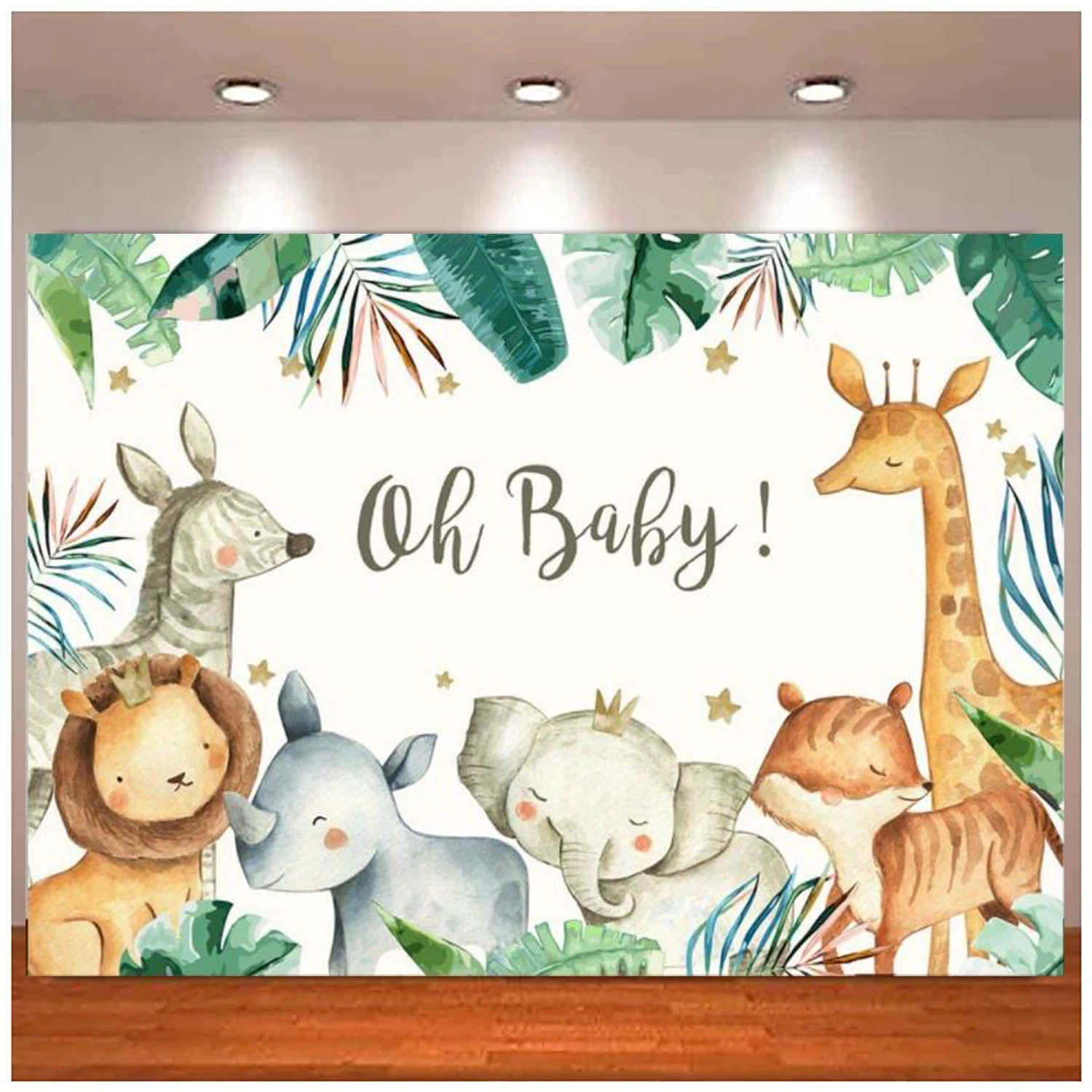 

Jungle Animals Baby Shower Photography Backdrop Watercolor Safari Baby Shower Background Woodland Theme For Newborn Party Decor