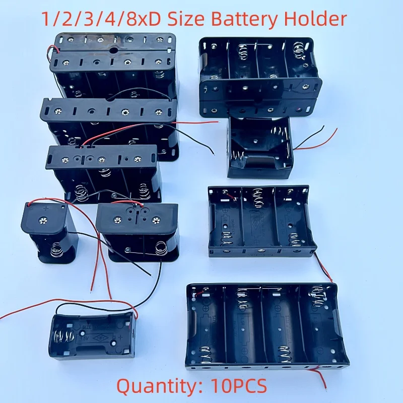 10PCS 1/2/3/4/8 Slot D Cell Battery Holder D Size Battery Storage Case Box with Wire Leads, D Size Battery Holder Box Container