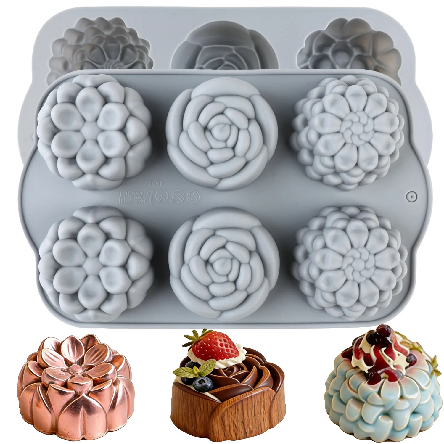 Moule à gâteau en silicone en forme de rose, moule à gâteau en silicone antiadhésif, adapté pour la gelée, les gâteaux, les cheesecakes, les tartes brownie, les gâteaux Charlotte, les gâteaux au chocolat, etc., accessoires de cuisine pour la pâtisserie