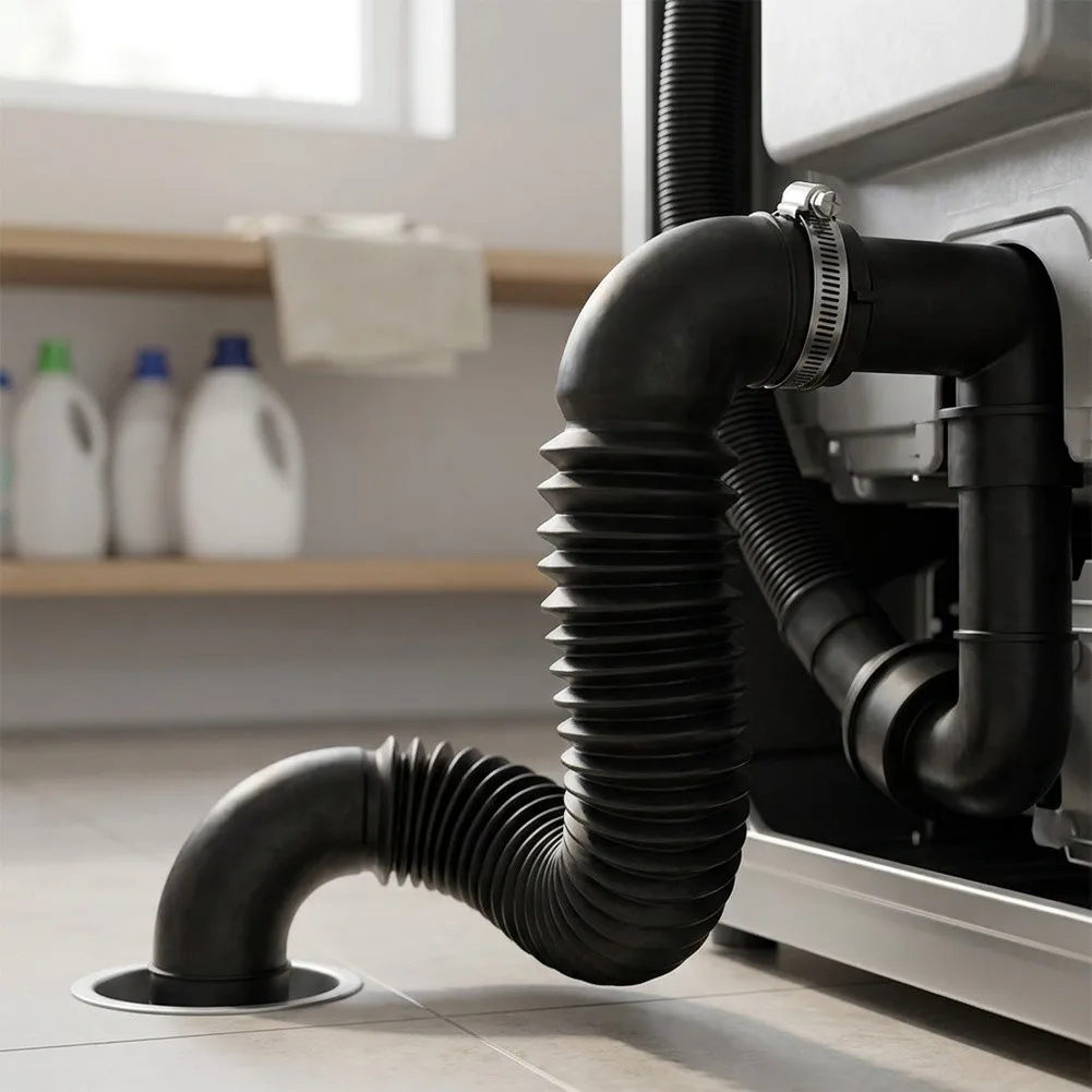 Heavy‑Duty Rubber Elbow Drain Hose, Leak‑Proof Washing Machine Water Outlet Pipe Replacement Part Compatible With