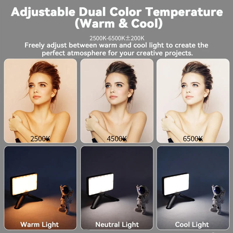 2500K-6500K RGB LED Camera Light Full Color Output Video Light Kit Dimmable Bi-Color Panel Light CRI 95+ Rechargeable 3100mAh ﻿