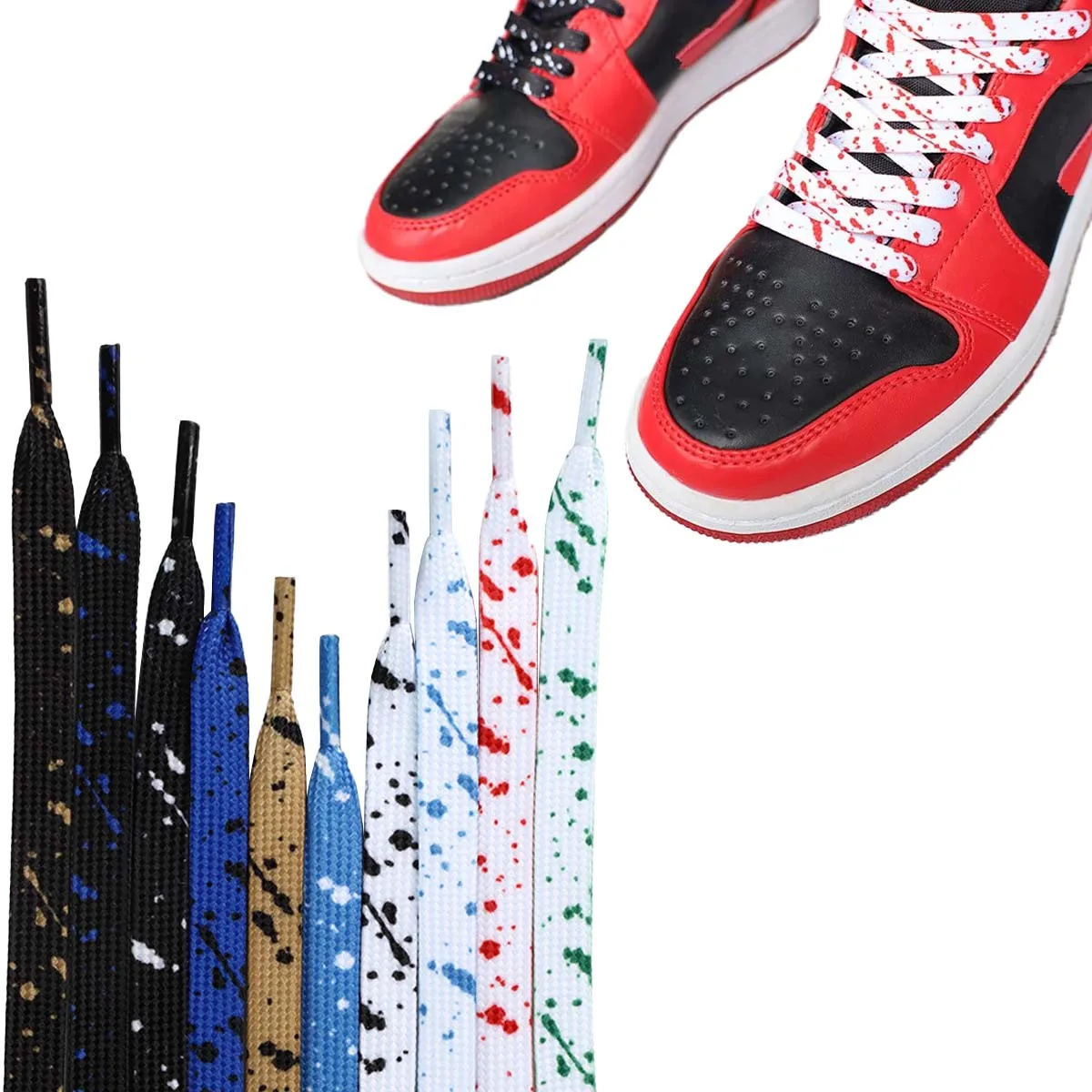 

1Pair Polyester Ink Splash Creative Flat Polyester Shoelaces for Board Shoes Canvas Shoes Aj1 Air Force One Sneakers