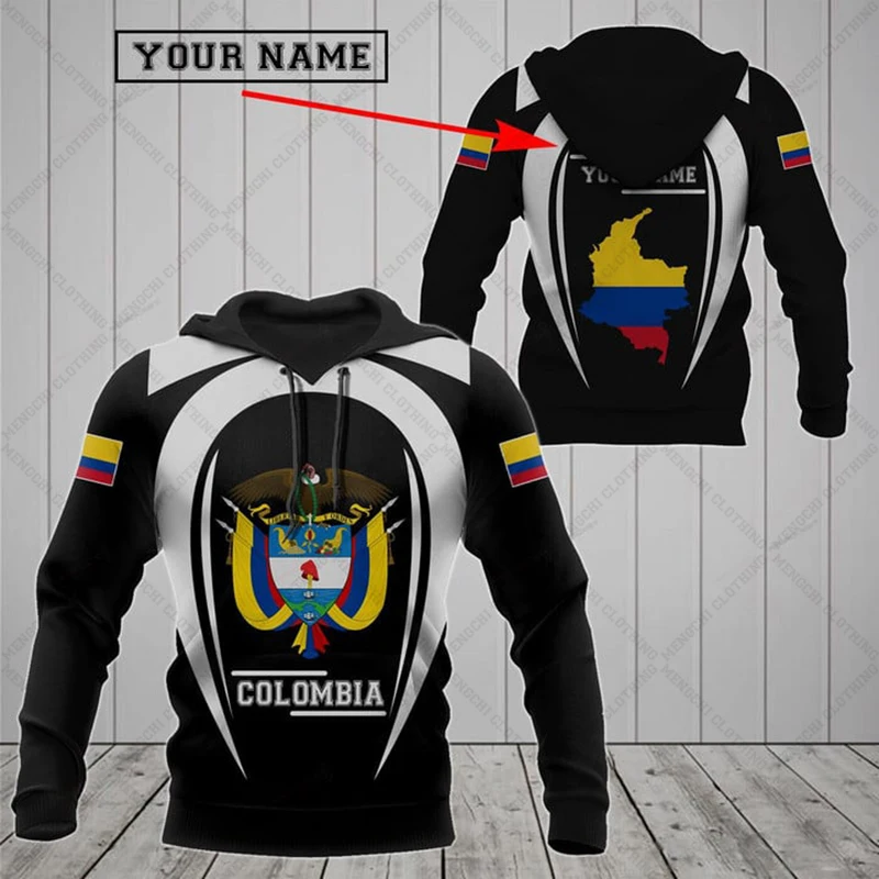 Customize Colombia Emblem Graphic Sports Style Hoodies Shirts Loose Unisex Sweatshirts Casual Oversized Tops Pullover Streetwear