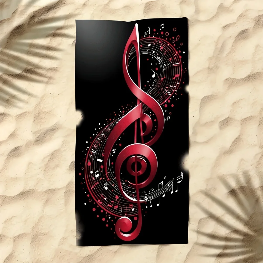 Oversized Microfiber Beach Towel Music Note Treble Clef Design with Red/White/Black Musical Notes Quick-Dry Sand-Free view 3