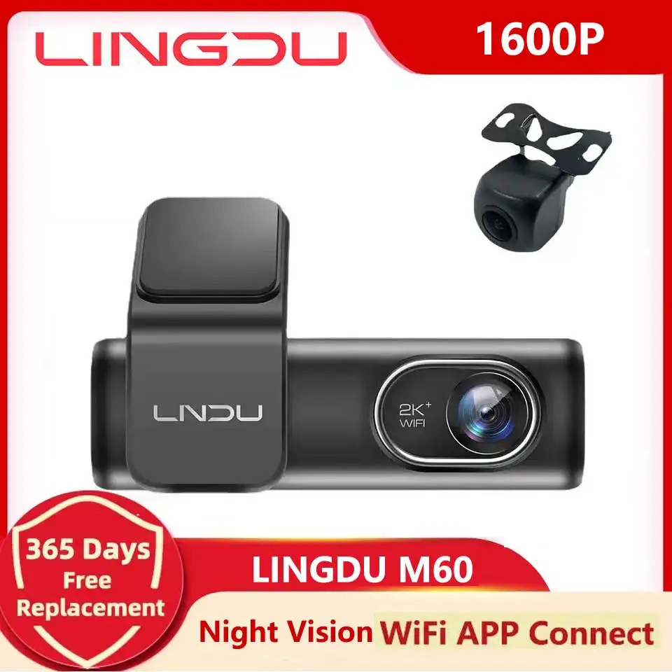 

LINGDU M60 Dash Cam 1600P Night Vision Dash Cam Front Rear Camera Car DVR Detector With WiFi Video Recorder 24H Parking Monitor