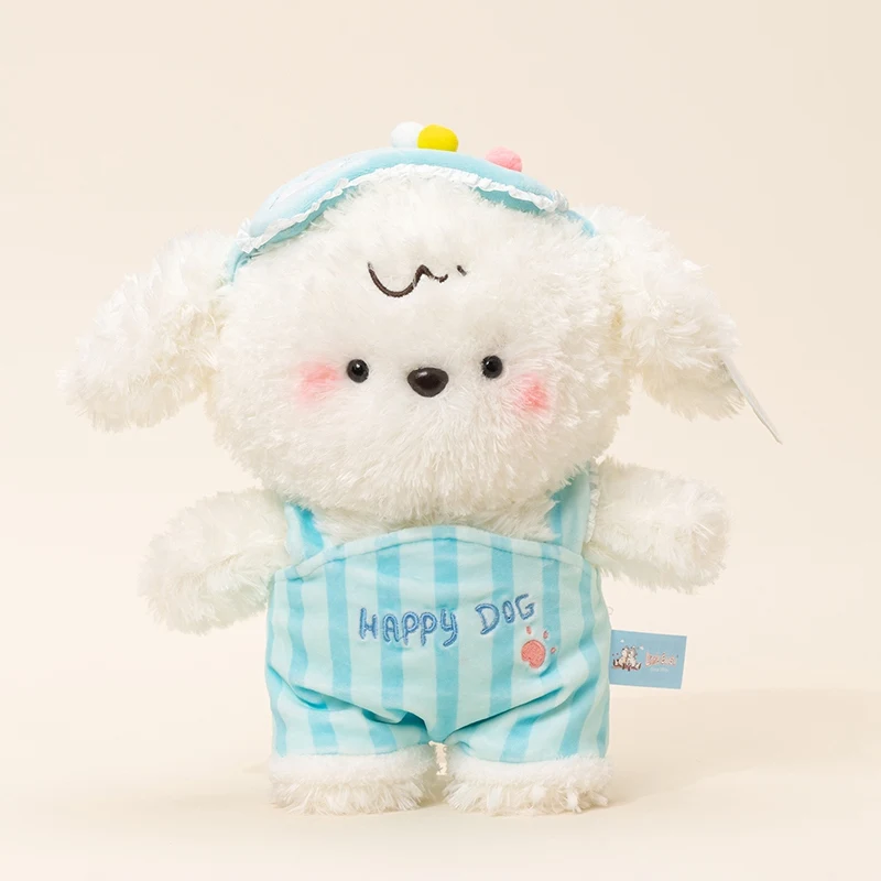 Oficial macio e bonito feliz filhote de cachorro mochila calças máscara de olho crianças dormir boneca corpo boneca de aniversário presente do dia dos namorados menina