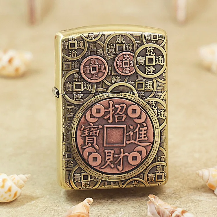 

Genuine Zippo Chinese ingots oil lighter copper windproof cigarette Kerosene lighters Gift with anti-counterfeiting code