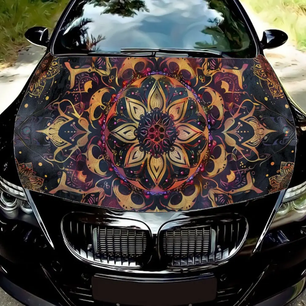 

Artistic Mandala Print Car Hood Decal,Self-Adhesive Waterproof PVC hood Sticker,Decor Scratch Resistant Protect,Auto Accessories