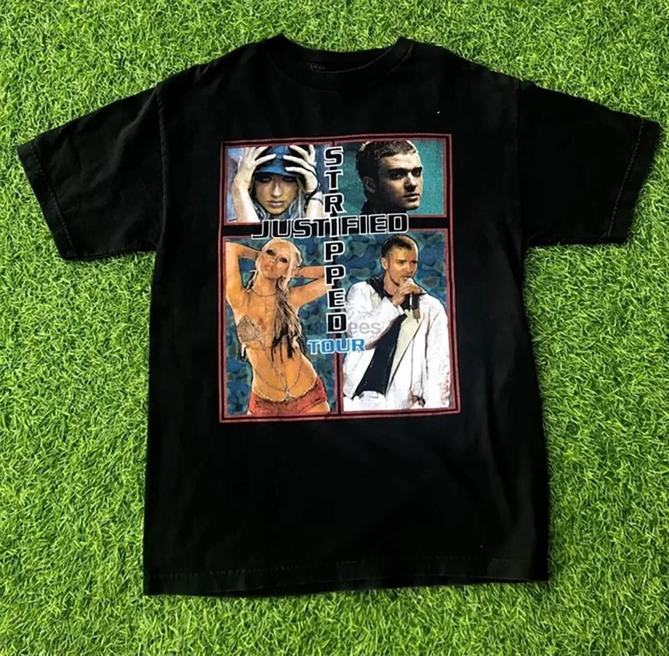 Vintage Justin Timberlake Christina Aguilera Justified Tour Black Shirt TT316