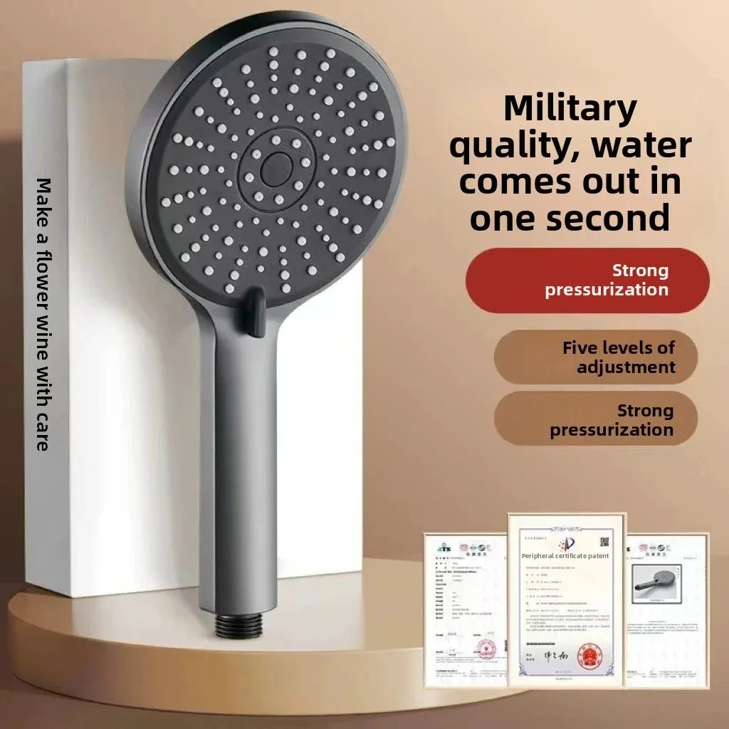 

Five Gear Large Panel Spray Head Handheld Shower Head for Bathroom Powerful Spray HeadStrong Shower Head Bathroom Black
