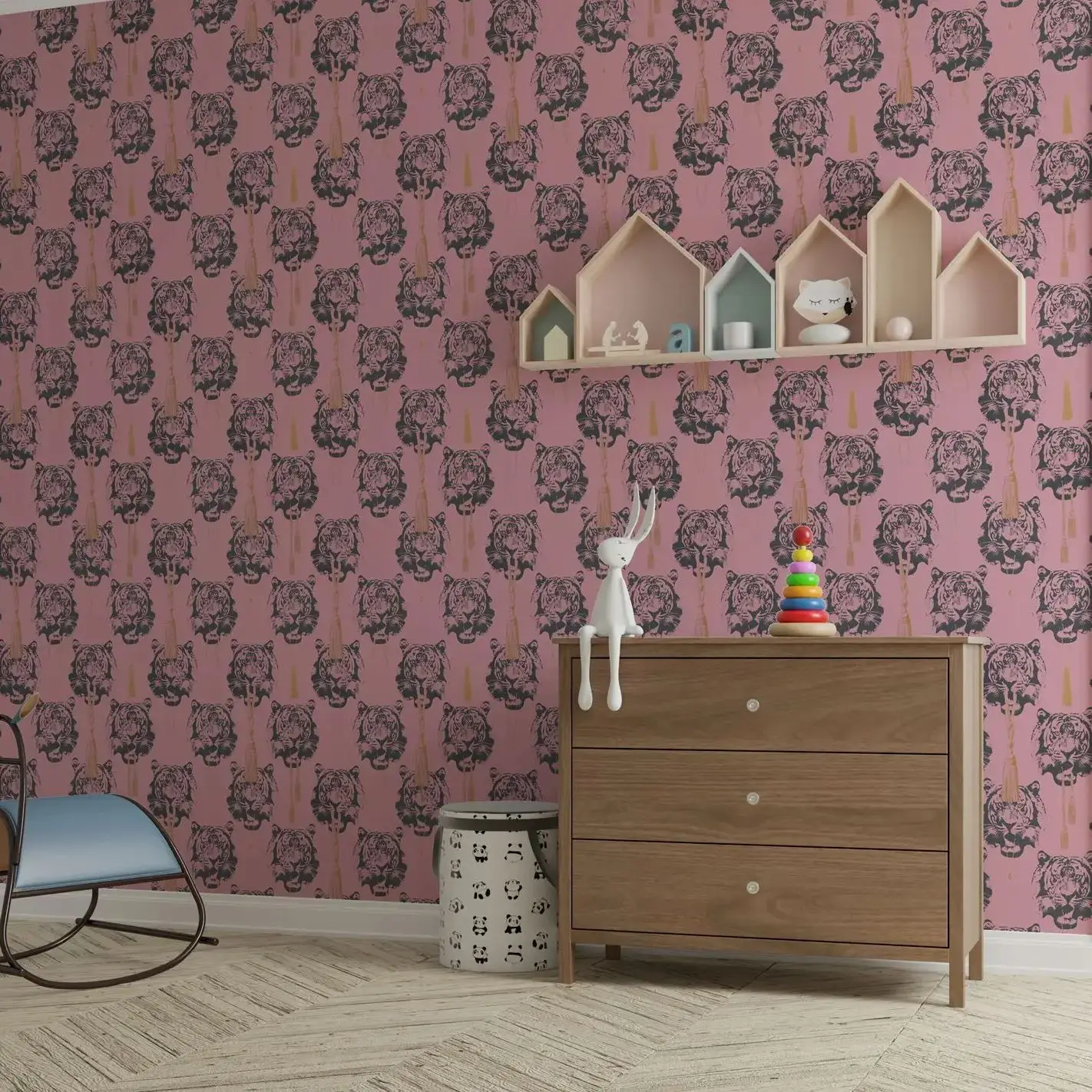 Tiger Light Pink Wallpaper Peel and Stick,Tiger Animal Design Wall Mural For Home Decoration,Self-adhesive Or Traditional Papers