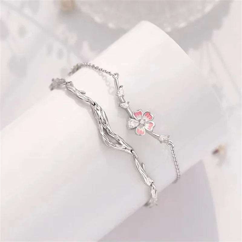 Exquisite Branch Flower Design Couple Bracelet For Lady Valentine's Day Gift Trendy Silver 925 Bracelet Women Jewelry