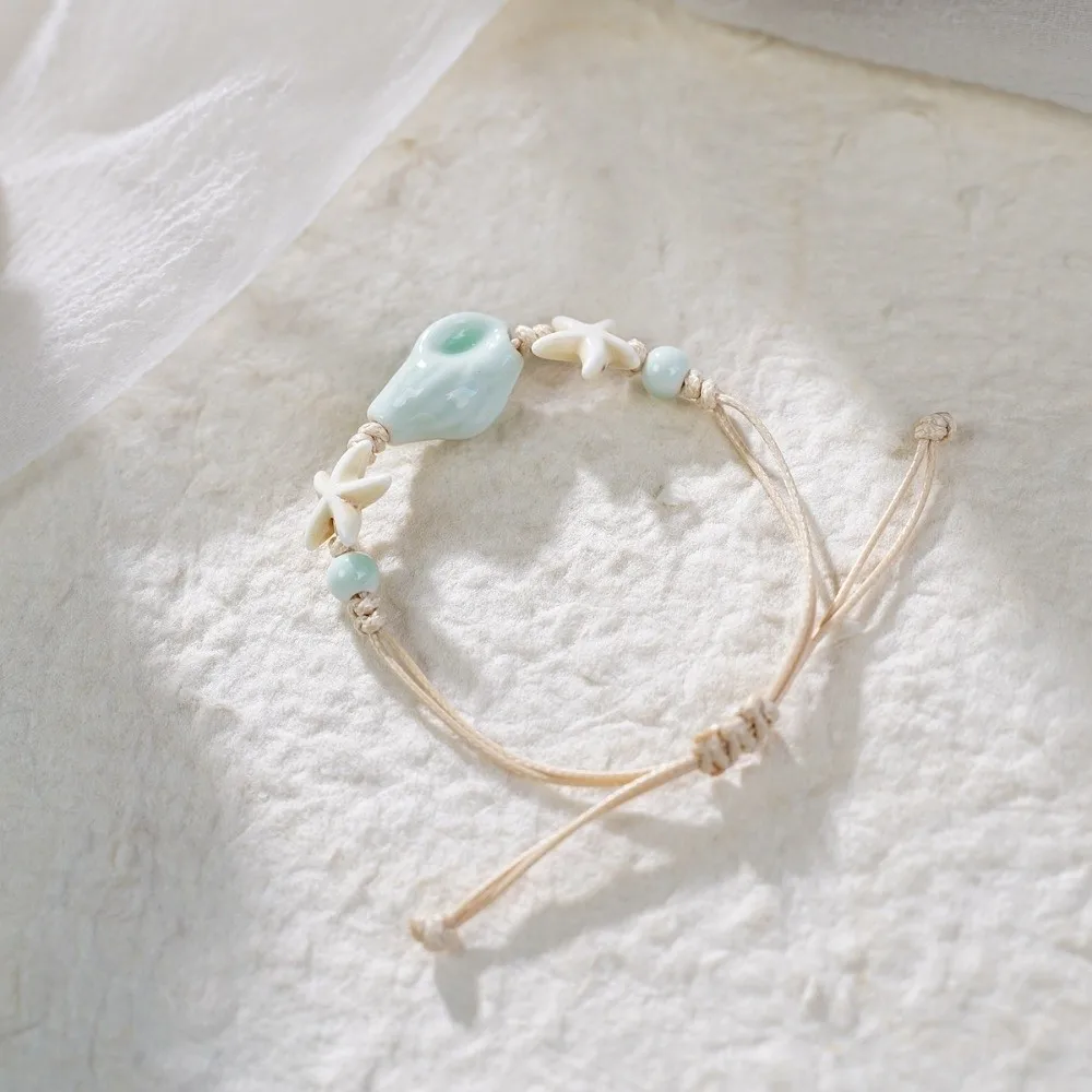 

New Bohemian Conch Shell Bracelets Woven Starfish Beaded Bangles Adjustable Wrap Charm Hand Chain Beach
