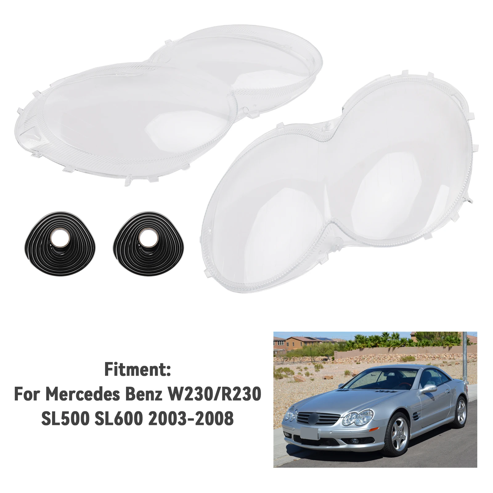 Artudatech 2Pcs Headlight Shell Lens Cover+Glue For Benz W230/R230 SL500 SL600 2003-08 Car Accessories