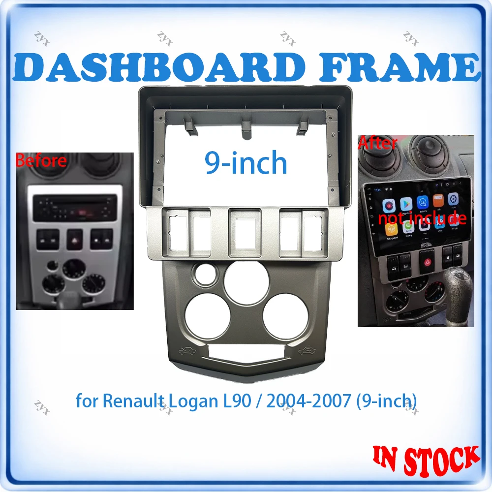 Marco de Radio para Coche Renault Logan L90 2004-2007 de 9 Pulgadas con Decodificador Canbus y Arnés de Cableado, Accesorios para Coche, Plug & Play
