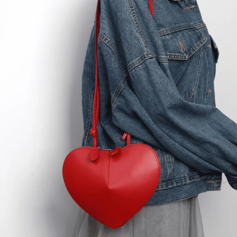 Genuine Leather Red Love Shaped Mini Shoulder Bags Women Luxury  Brand Designer Crossbody cute Bags Party Wedding  Evening Bags