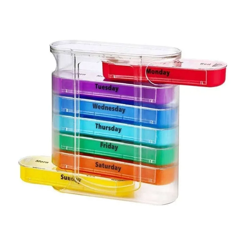 Detachable Weekly Pill Organizer 7 Days Pull Out Portable Mini Medicine Storage Dispenser Transparent Colorful Pill Case