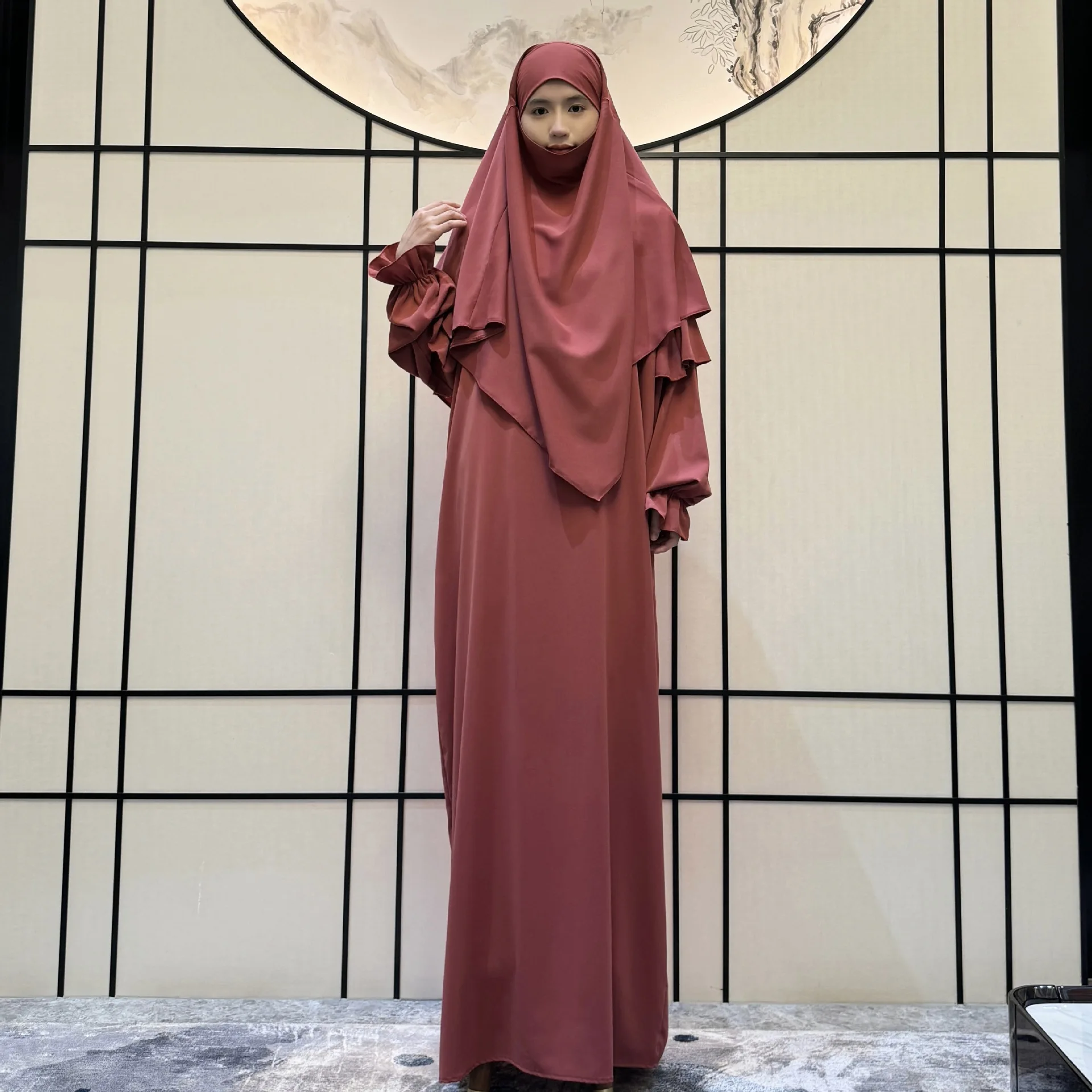 2024 Loriya Solid Color Two Piece Muslim Clothing Fashion Solid Color Casual Dress Abaya