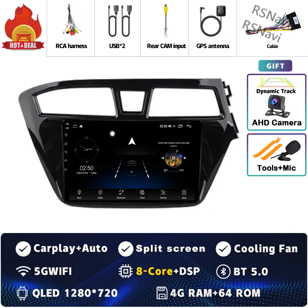Android 15 wifi + 4G Carplay AUTO Autoradio Voor Hyundai I20 RHD 2015 2016 2017 2018 Navigatie GPS Video speler Stereo Multimedia