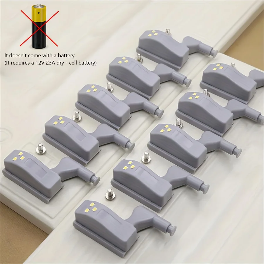 10-Pack Home Cabinet Door Hinge Light, Automatically Turns On When Opened, Powered by Dry Batteries, Plastic Design, Warm White