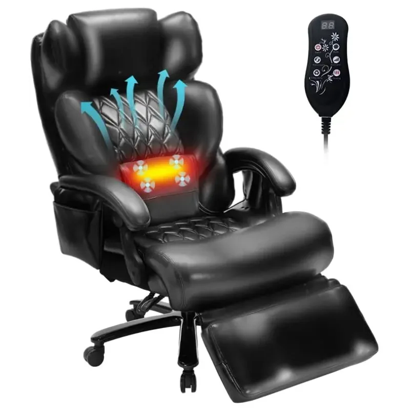 

Эргономичное офисное кресло с массажем, подставкой для ног, 8-точечной вибрацией и подогревом, 800 фунтов, для дома и офиса, настраиваемое, для высоких и крупных людей