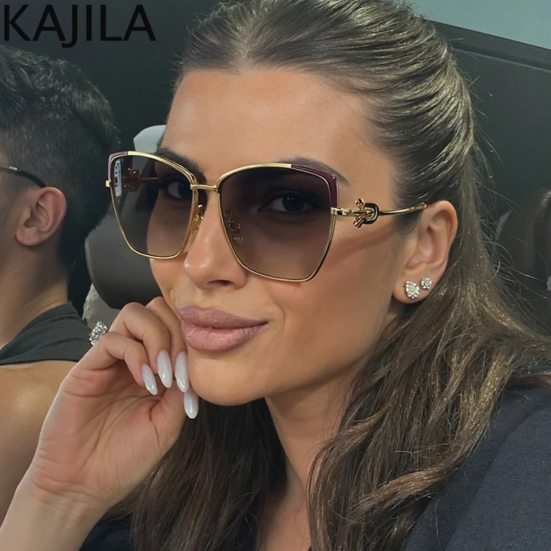 

Oversized Sexy Cat Eye Sunglasses Women Big Frame 2025 Luxury Brand Vintage Metal Square Punk Shield Sun Glasses For Lady UV400