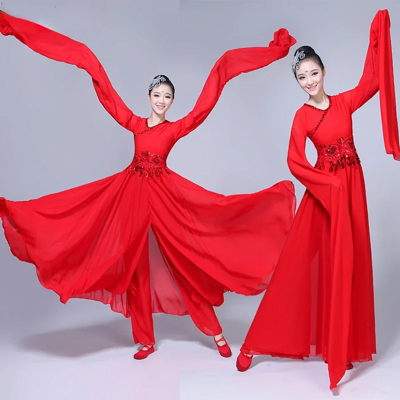 

Chinese Traditional Folk Dance Yangko Hanfu Clothing Water Sleeve National Dance Costume Fan Dance Hmong Costumes Oriental Dress