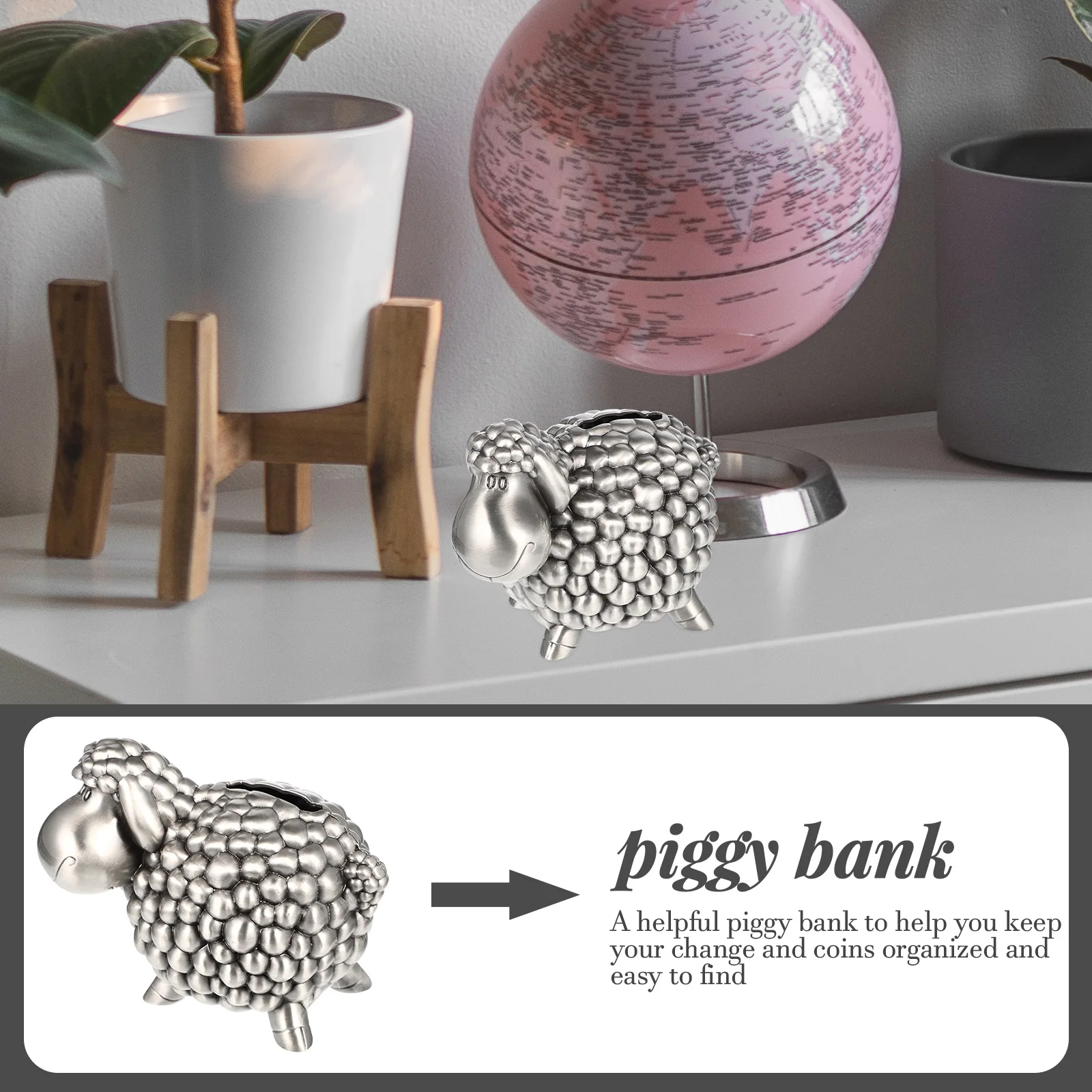 

Personality Sheep Piggy Bank Child Kids Coin Money Zinc Alloy Adorable Piggybank