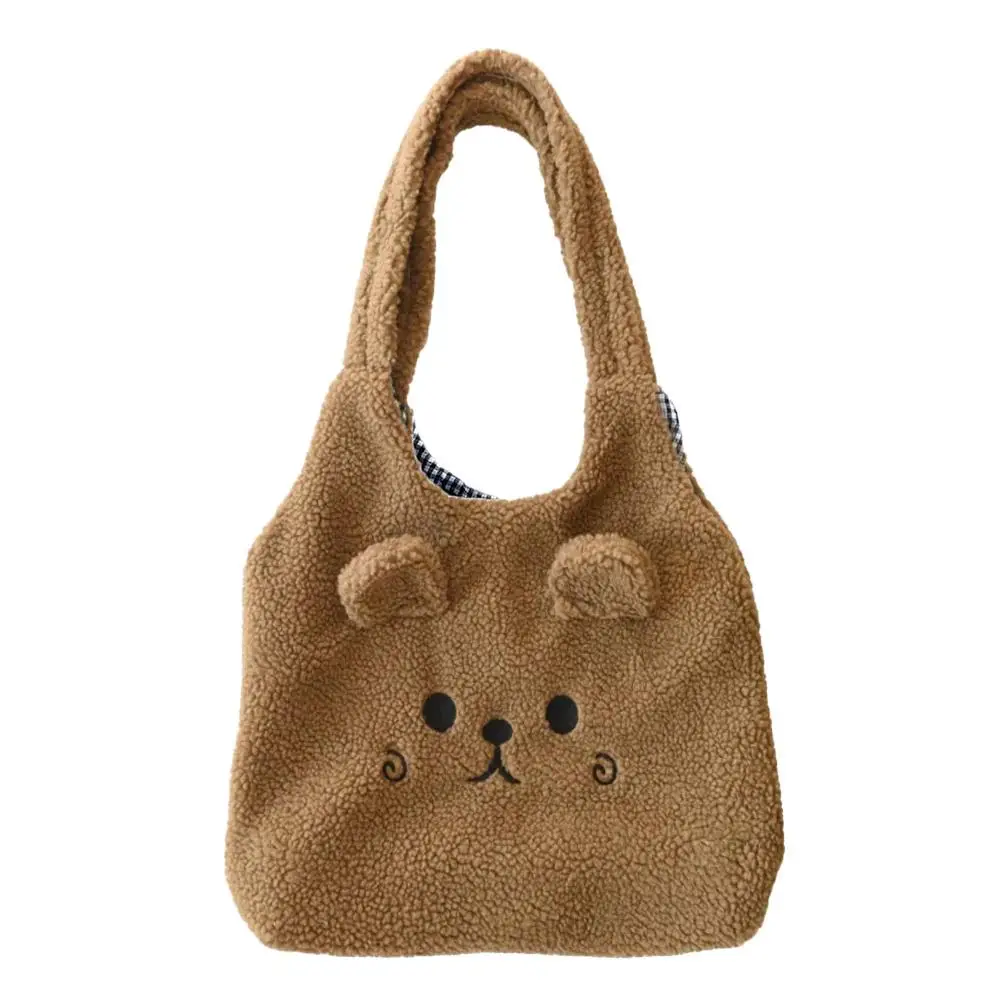 Bolsa de ombro bordada para mulheres, bolsa de pelúcia macia, Shopper Bag, bolsa de escola fofa, nova, inverno, B5K9