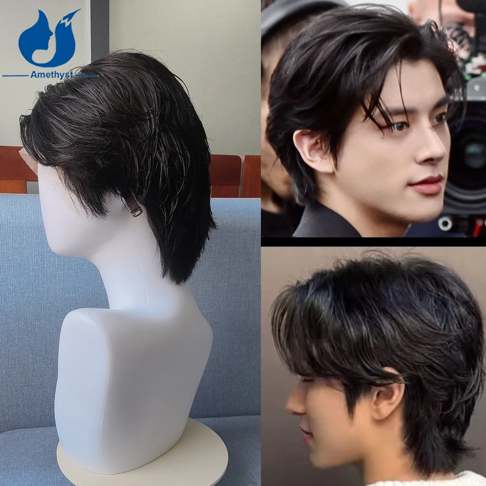 

Amethy Wet Look Natural Black Short Pixie Cut Wig for Men 13x6 Lace Front Human Hair Pre Plucked with Baby Hair Layered Style