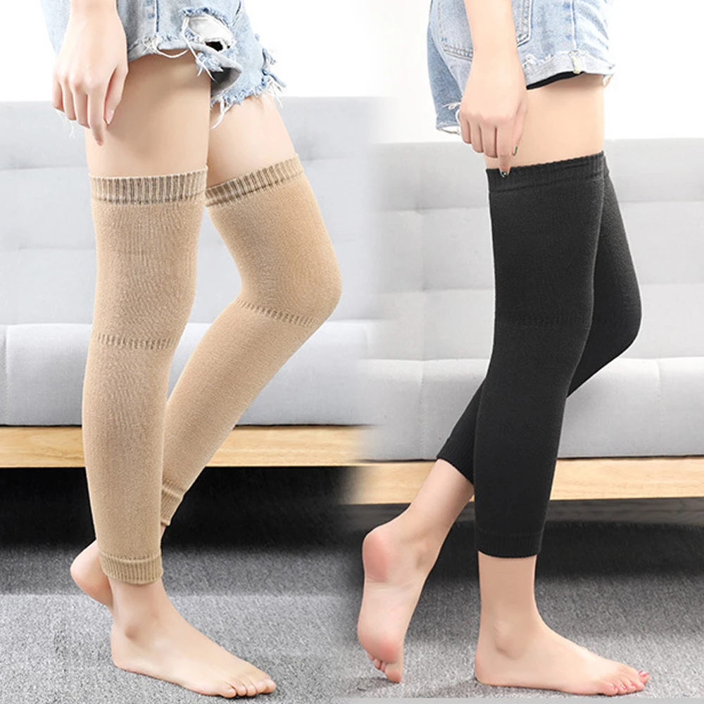 Leggings caldi lavorati a maglia invernali calzini lunghi termici caldi in tinta unita maniche lunghe in cotone tubo lungo sopra i calzini al ginocchio scaldamuscoli da donna