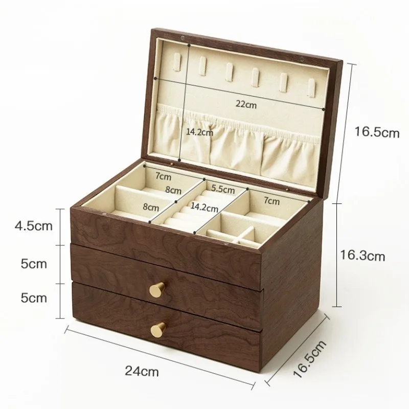علبة مجوهرات خشبية كبيرة صندوق منظم المجوهرات المحمولة حلقة قلادة صناديق التخزين الرجعية سيدة القرط قلادة سوار الحالات