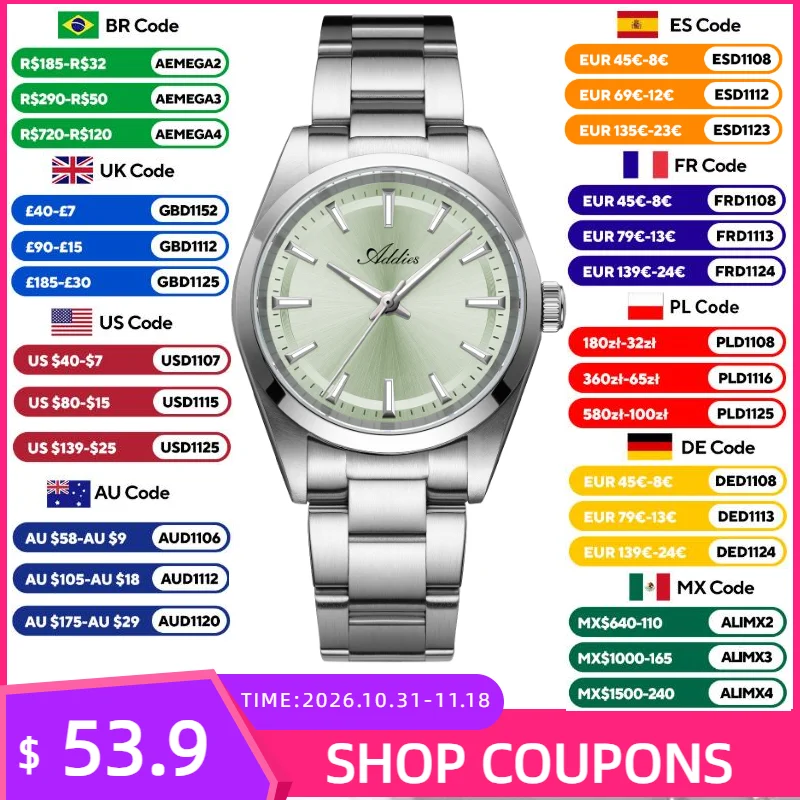 ADDIES Quarz Woman Watches 31mm Luxury 5Bar Waterproof Sport Sapphire Crystal Luminous Business Steel Watch for Laides Gift New