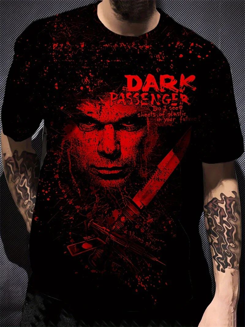 Fashion Men's 3D Print T-Shirt Crime Thriller Graphic Tee Red Horror Movie T Shirt Casual Streetwear Summer Short Sleeve Tops