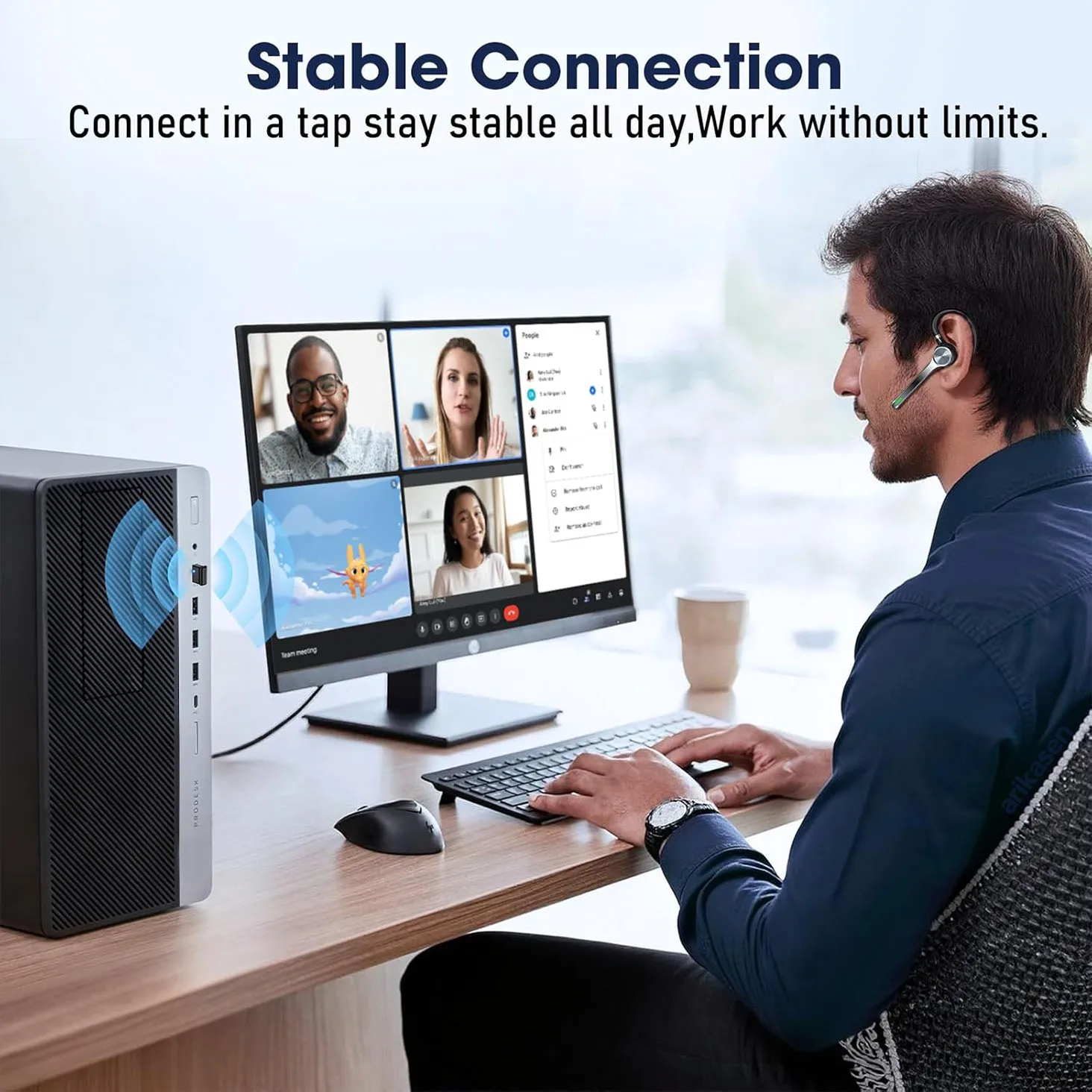 Wireless Headset Single-Ear Bluetooth Headset with Noise-Canceling Mic and USB Dongle Wireless Bluetooth Earpiece for Computer
