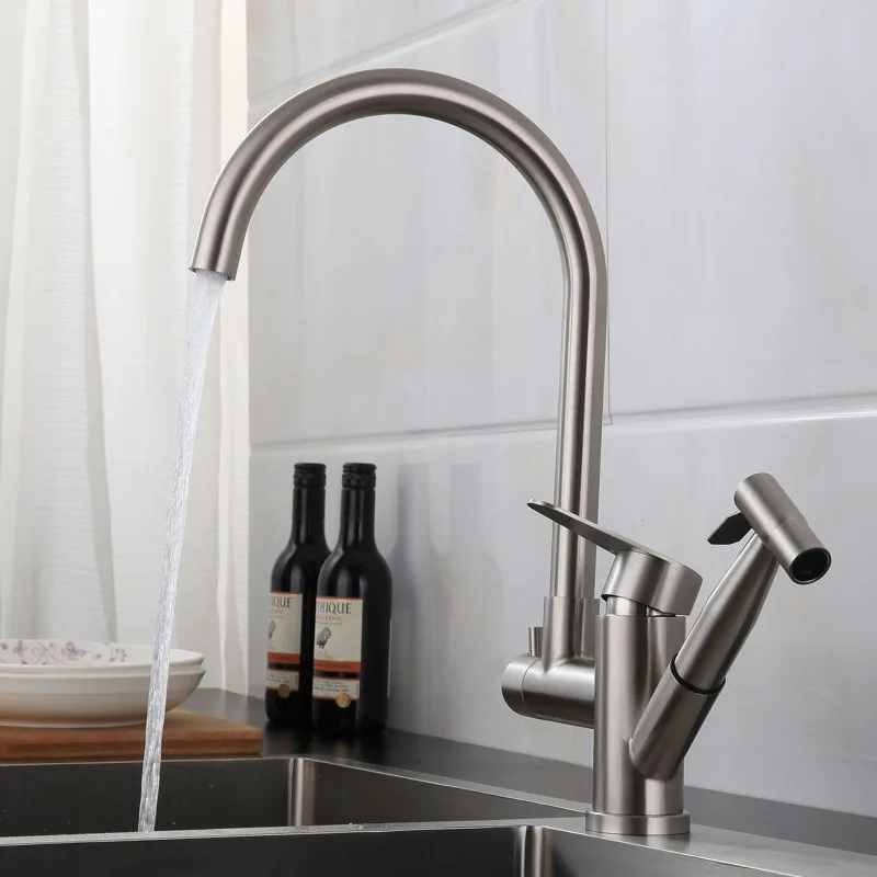 With Spray Gun Faucet 304 Stainless Steel Rotatable Multifunction Household with Pressurize Pull Out Spray Gun Kitchen Faucet