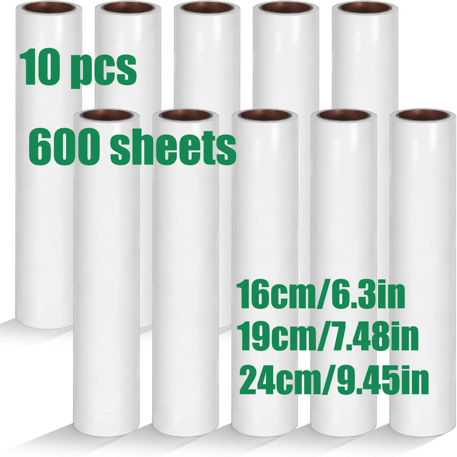 10 PCS Large Lint Roller Refill Only, 16/19/24cminch Wide Lint Rollers for Pet Hair Extra Sticky 60Sheets per Roll Sticky Roller