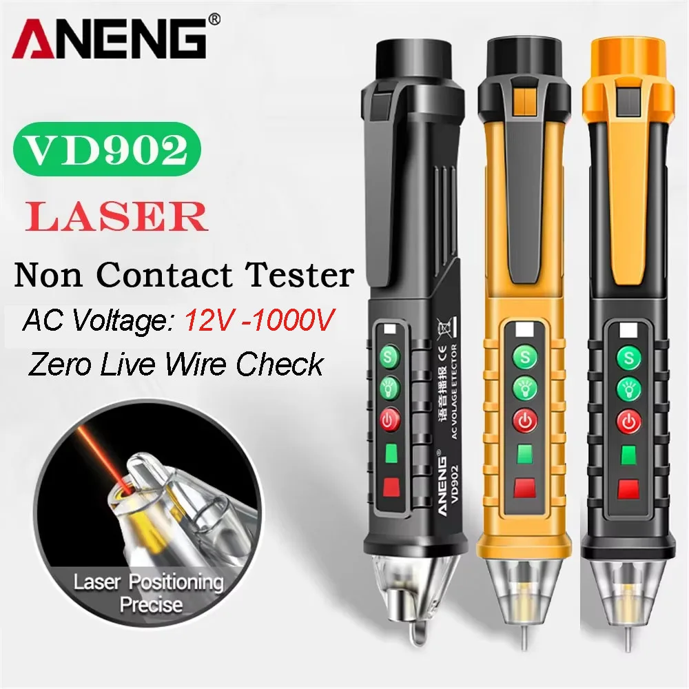 

Детектор напряжения переменного тока ANENG VD902 (12-1000В) с голосовым оповещением и лазерным индикатором, тестер NCV для проверки нулевой и фазовой линии, инструмент электрика