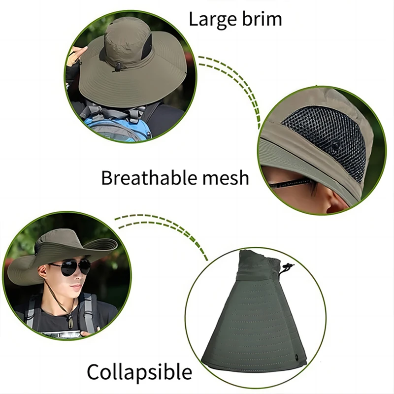 Large Brim Sun Hat for Men Women, Breathable Fishing Caps, UV Protection,Mesh Fisherman Hat,Hiking,Outdoor Beach Cap,15cm,Summer