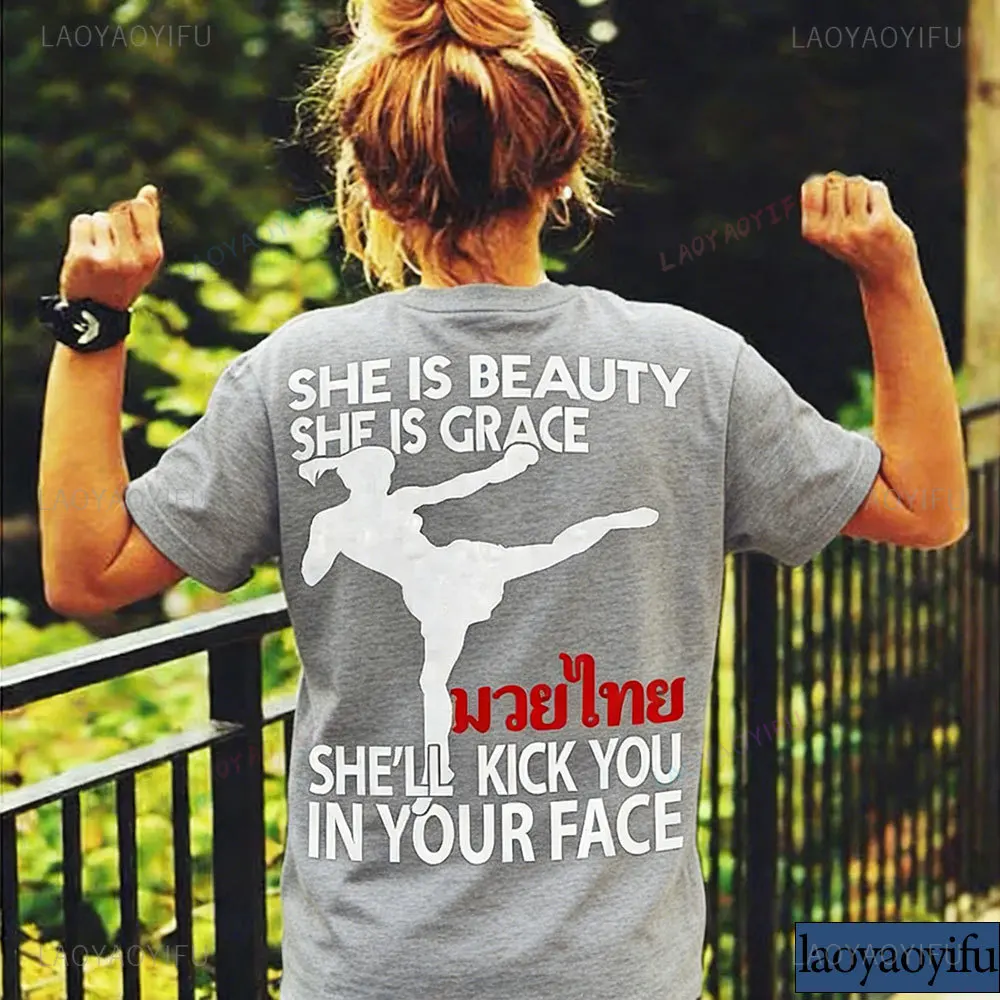 Kick Boxing Tshirts Muay Thai Lovers Gifts Muaythai Women Boxers MMA Fighters Funny Gift for Her Graphic T-shirt Cotton Tee Tops