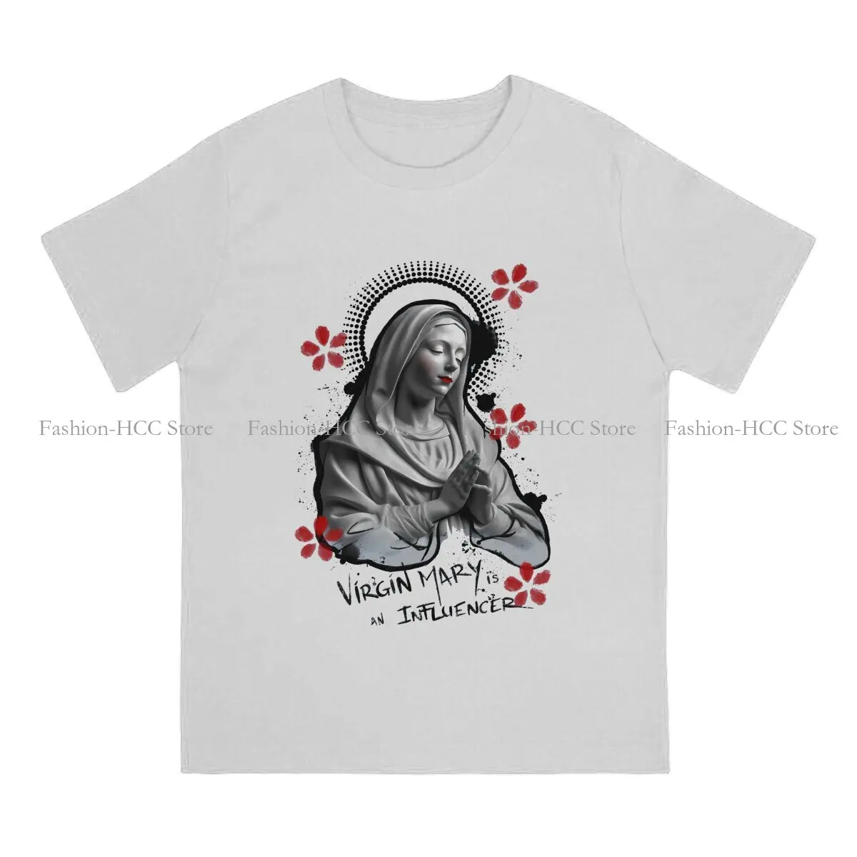 An Influencer Harajuku Polyester TShirt Virgin Mary Creative Streetwear Leisure T Shirt Men Tee