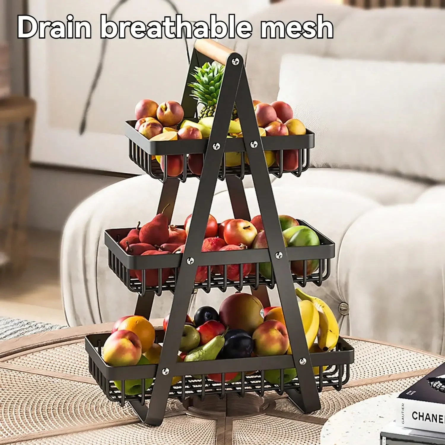 

3 Tier Countertop Fruit Basket, Portable Fruit Bowl Basket Vegetable Holder for Kitchen Storage & Dining Room Fruits Vegetable