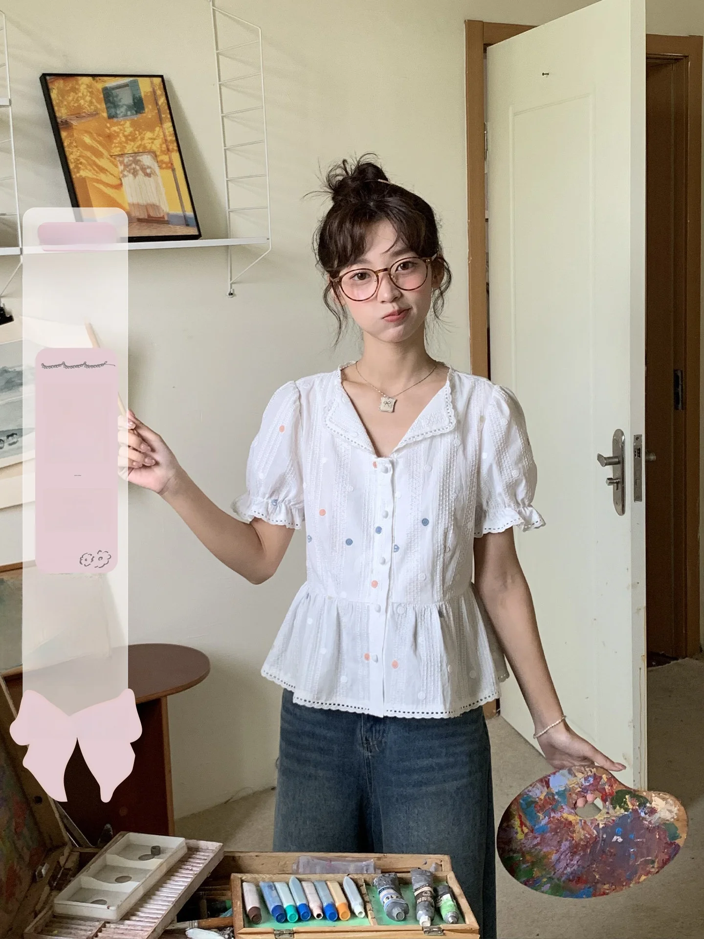 

Дизайнерский дизайн в горошек с вышивкой irt V-Ne Bubble Sve, хлопковый дышащий повседневный летний маленький топ Faion