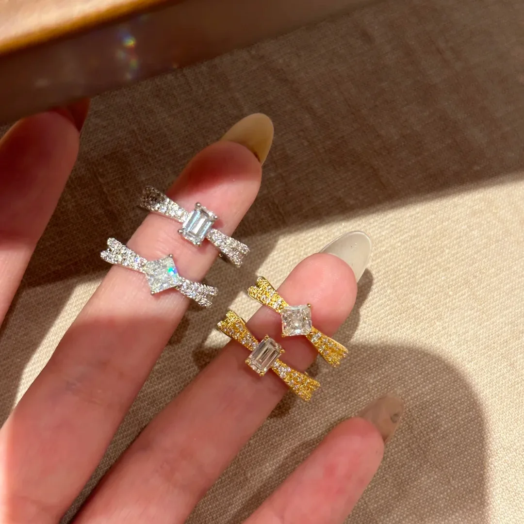 S925 Sterling Silver Ring Fashion Light Luxury Romantic Star Versatile Galaxy Princess Square Micro Diamond Ring for Women