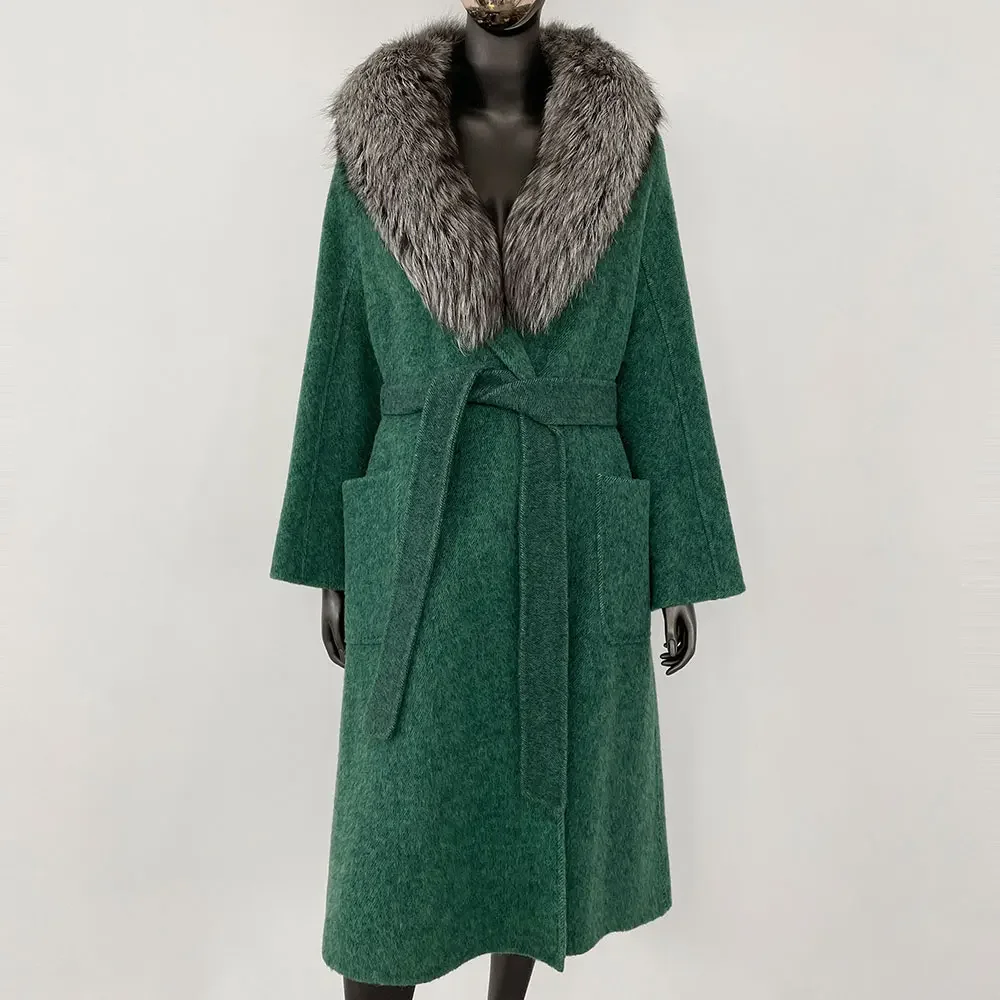 Cappotto di pelliccia lungo naturale di lana femminile di strada europea moderna Abbigliamento casual di moda per le donne Giacca invernale di pelliccia di volpe reale